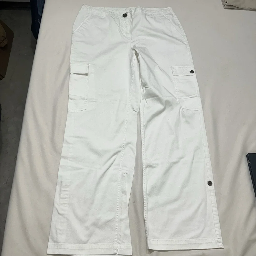 Liz Claiborne New York Womens White Stretch Cargo Pants / Utility‎ Pants Size 14